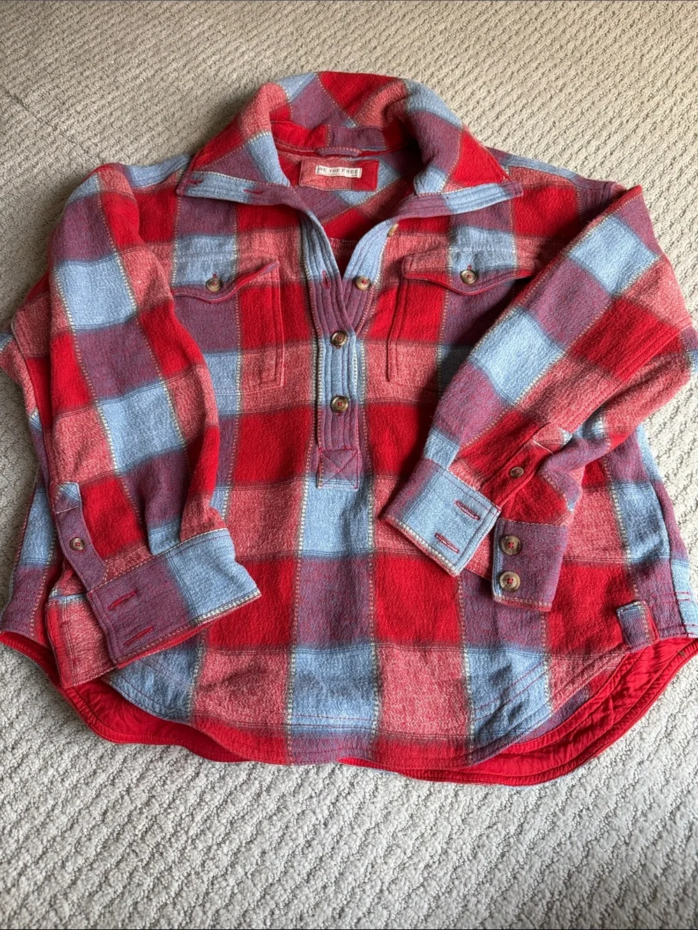 Red & Light Blue Plaid Pullover Shirt - Picture 1 of 4